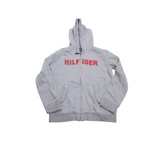 Tommy Hilfiger Youth Hoodie L 12-14 Gray Zip Up Logo Sweatshirt Boys Girls